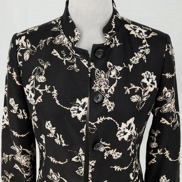 Charter Club Jacket Petites 6P Silk Black Ivory Floral Lined Blazer Vintage - Picture 7 of 13